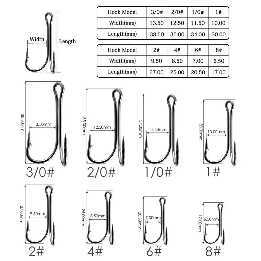10pcs/box Double Fishing Hook Carbon Steel Crank Barbed Jig Hook for