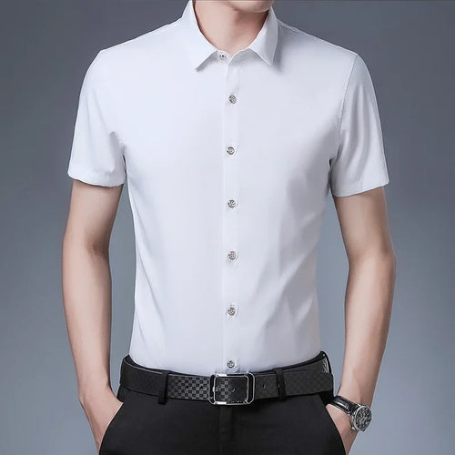 Men's Business Casual Solid Color Short Sleeved Shirt Non Ironing