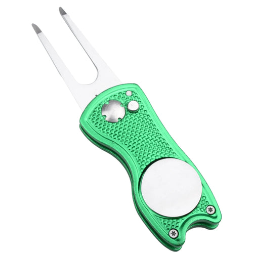 1PC Foldable Metal Golf Turf Repair Tool With Magnetic Ball Marker And