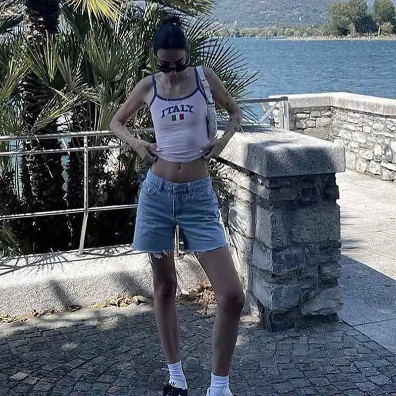 Y2k Clothes Aesthetic ITALY Letter Print Crop Top Vintage Summer Women