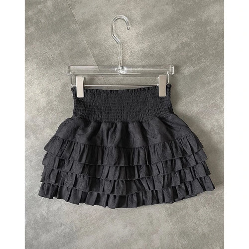 Streetwear Y2k Ruffles Mini Skirts Women Sweet Kawaii High Waist Lace