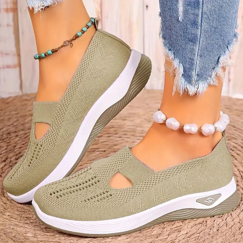 Women's Solid Color Breathable Sneakers, Soft Sole Lightweight Slip On