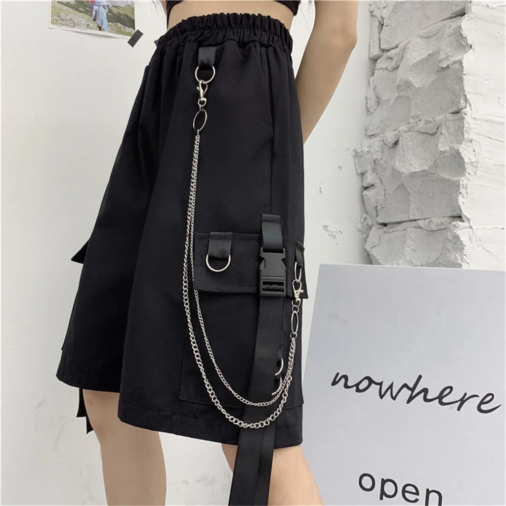 Loose Cargo Shorts Women Large Pocket Harajuku Japan Shorts Girl