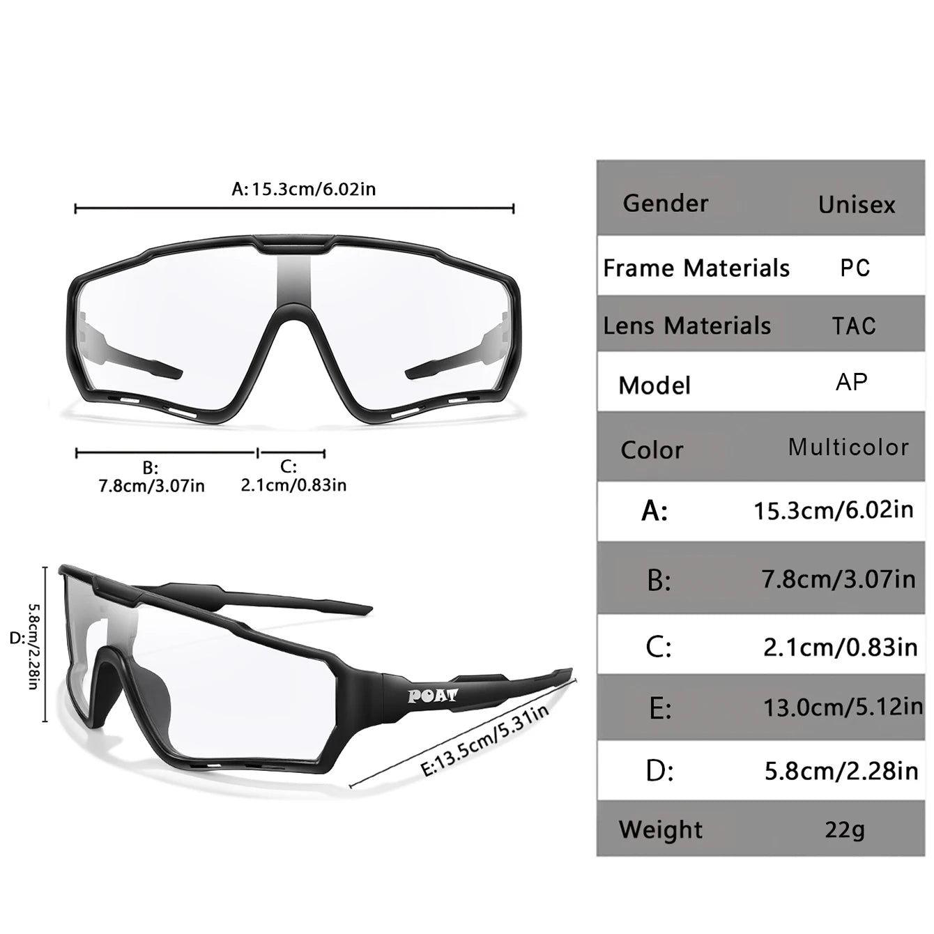 POAT Brand Men Women MTB Bike Bicycle Photochromic Eyewear Cycling