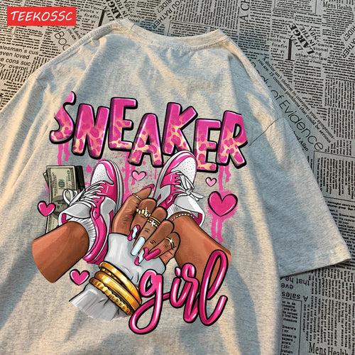 Casual Cotton Womens T-Shirts Expensive Pink Sneaker Girl Prints Short