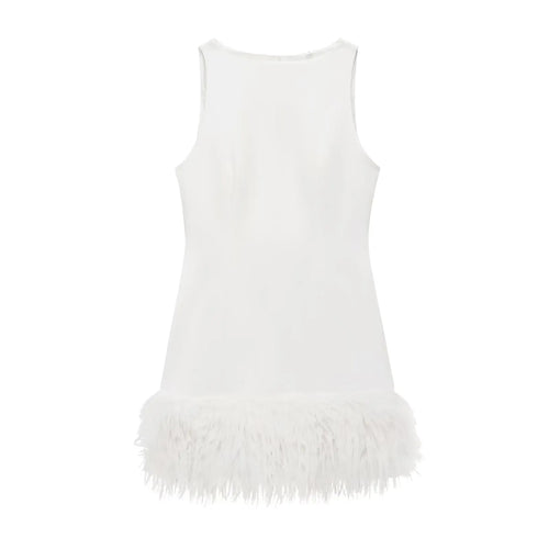 TFMLN 2024 New Elegant Women Feathers Mini Dresses Sexy Slim