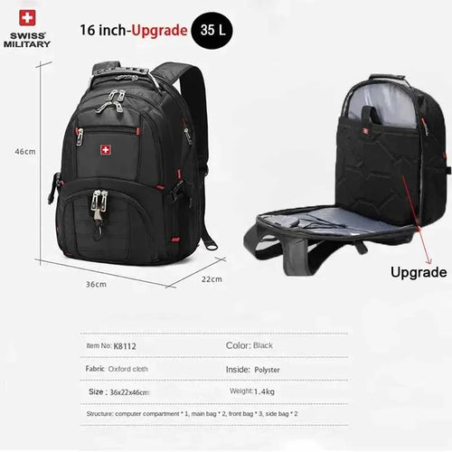 SWISS 17" Laptop Backpack Waterproof USB Charge Port Swiss-style
