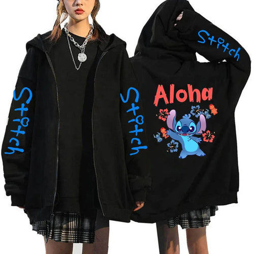Oversized Y2k Zip-up Hoodie Disney Women's Lilo & Stitch Costume