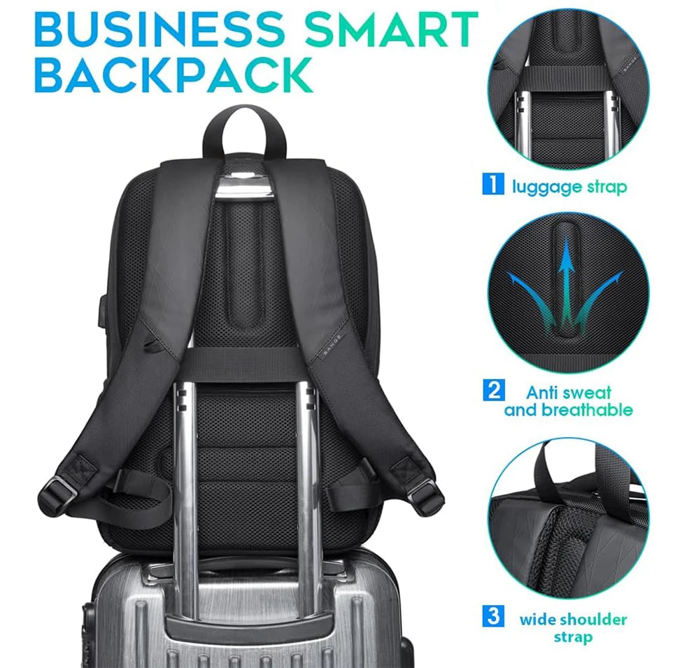BANGE Travel Waterproof Backpack with USB Charging Port Fit 15.6 Inch