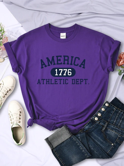 America 1776 Athletic Dept Letter T-Shirt Female Sport Casual Crop Top