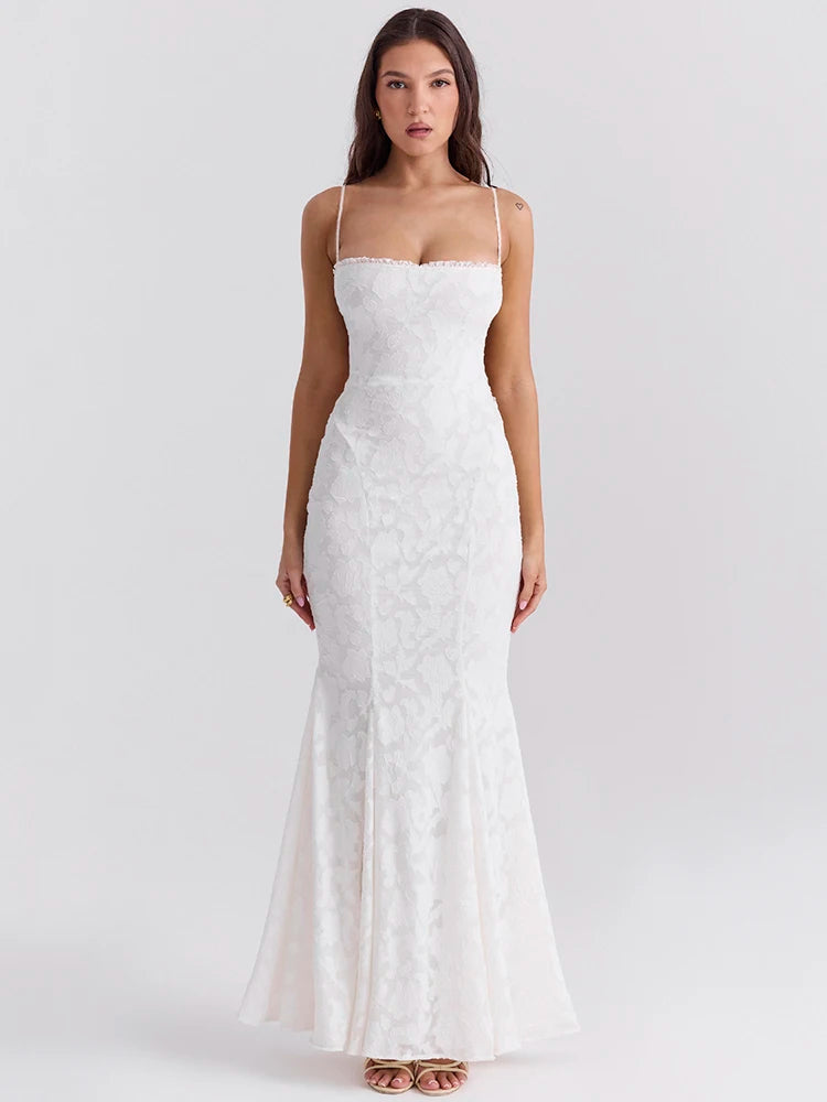 Mozision White Backless Lace-up Sexy Maxi Dress For Women Gown Summer