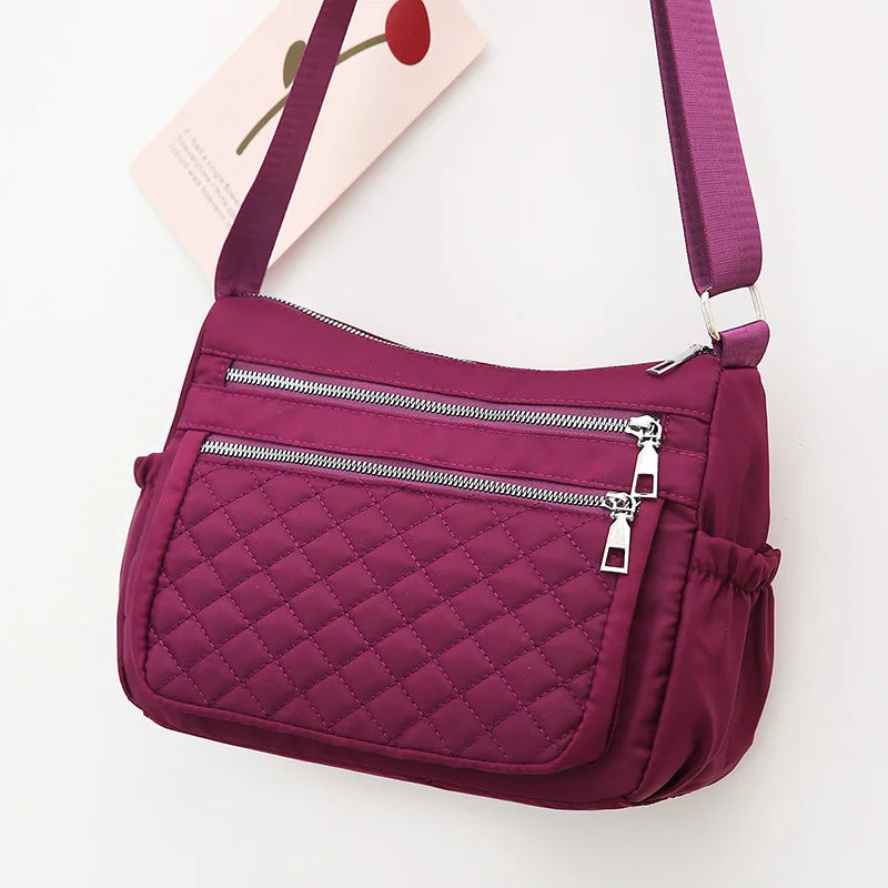 Yogodlns Women Nylon Shoulder Bag Waterproof Multi-pocket Zipper Bag