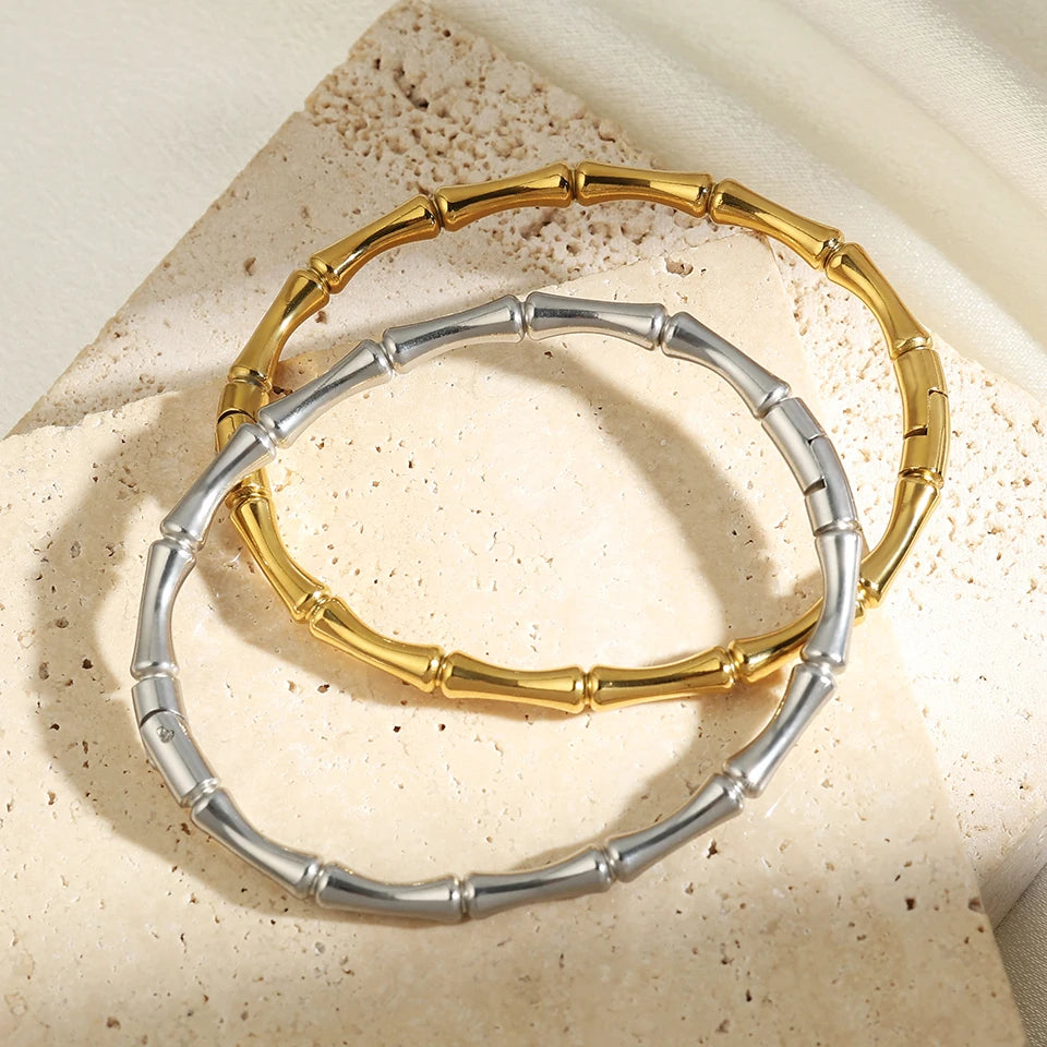 Fashion Smooth Ring Bamboo Shape Stainless Steel Bracelets For Women