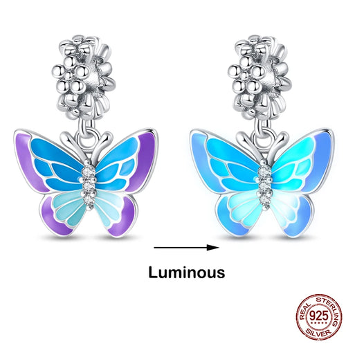925 Sterling Silver Chameleon Luminous Firefly Butterfly Charms Beads