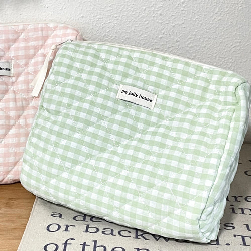 Quilted Cotton Ladies Travel Storage Bag Retro Cherry Women's Cosmetic