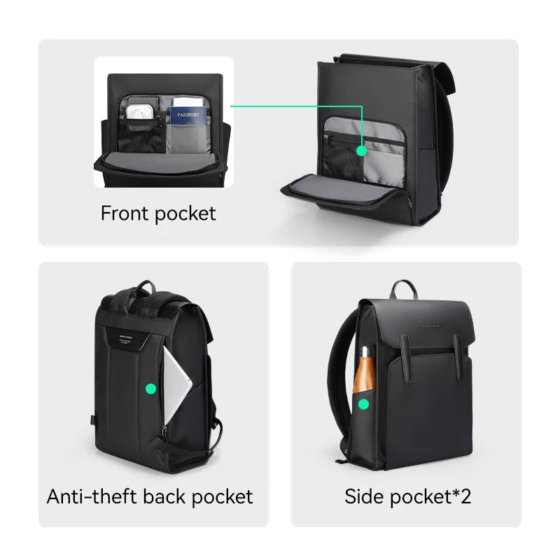 Mark Ryden Classic Business Work Black Leather Backpack 15.6 Inch