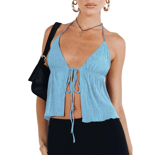 Sexy Summer Cami Top Bowknot Lace-Up Sleeveless Cropped Vest Elegant