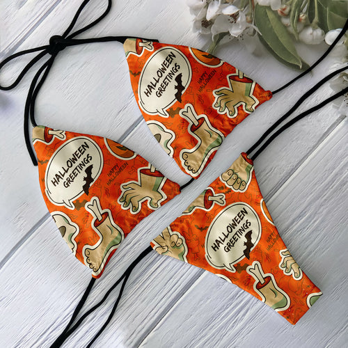 Fashion Bikini Set Women Backless Low Waist Sexy Skull Pattern Printed