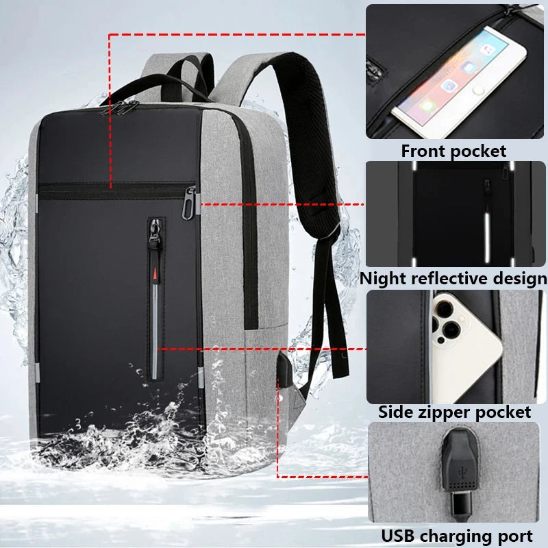 Men's Waterproof Oxford Laptop Backpack 15.6 Inch with USB Charging