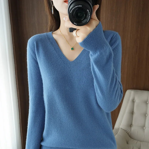 New Cashmere Women's V-neck Pullover Lace Neck Hollow Out Design