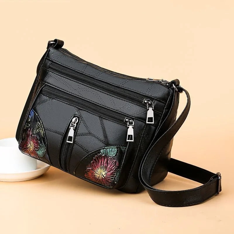 Luxury Soft Leather Women's Crossbody Handbags Handbags Flower Multi