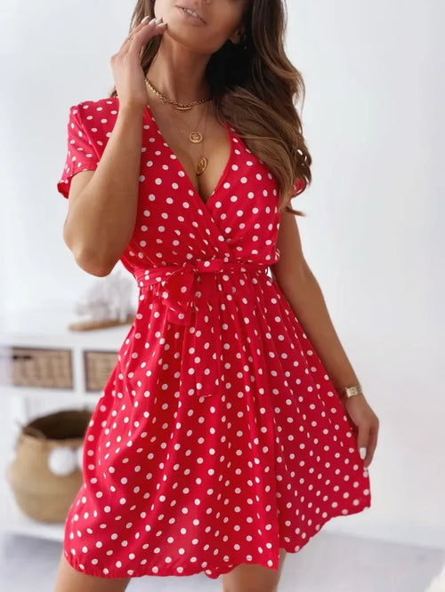 Summer Women's Polka Dot Printed Short Sleeved Casual Dress