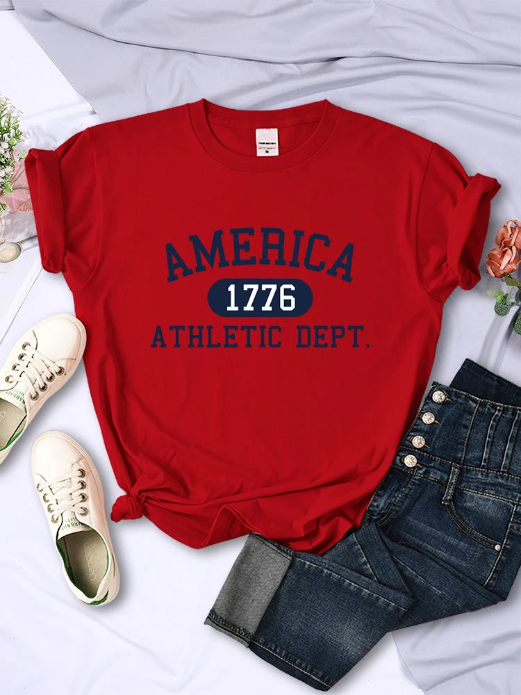 America 1776 Athletic Dept Letter T-Shirt Female Sport Casual Crop Top