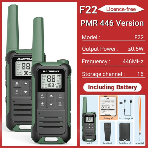 2PCS Baofeng F22 PMR FRS Mini Walkie Talkie Waterproof Type-C