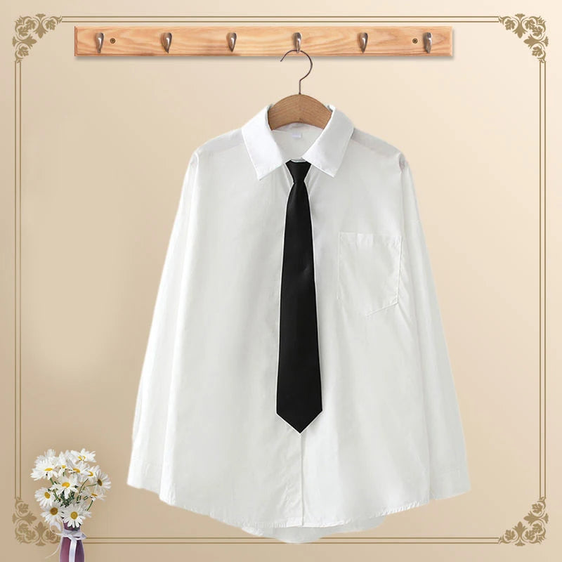 GIDYQ Women White Jk Shirts Long Sleeve Fall Student Shirts Casual