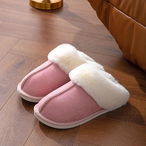 2024 Winter Warm Flat Fur Slippers Women Faux Suede Fluffy Furry Home