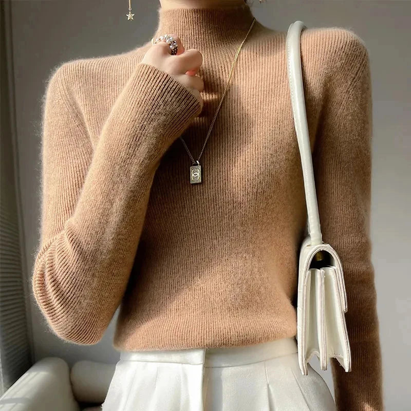 MEXZT Solid Sweater Women Half Turtleneck Knitted Pullovers Harajuku