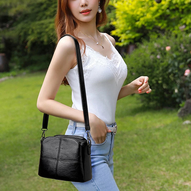 Vintage Women's Soft PU Leather Shoulder Bag Square Solid Color