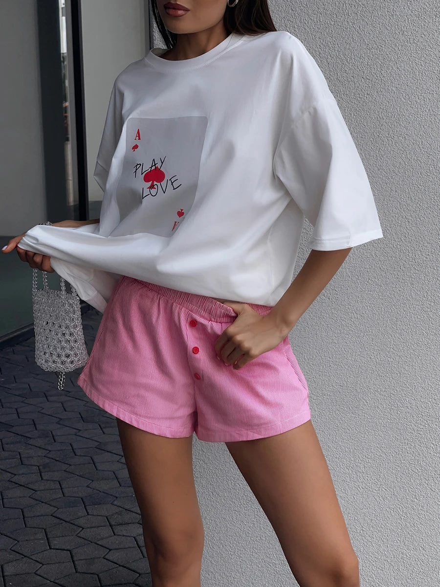 Bornladies 100% Cotton Poker Card Printed T-Shirt Women's Fashionable