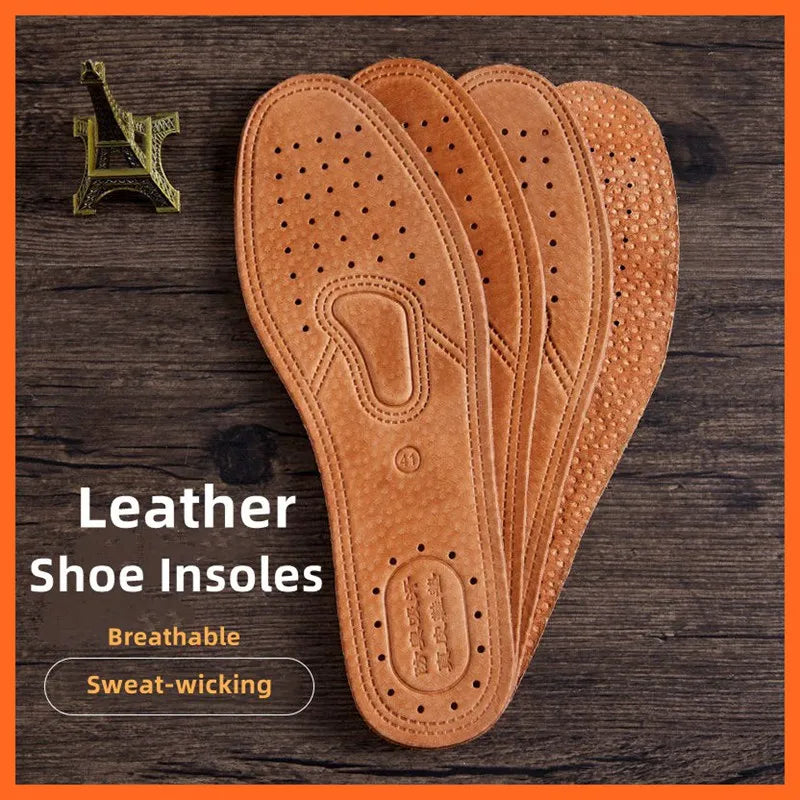 1 Pair Cowhide Insoles For Shoes Men Comfortable Deodorant Casual