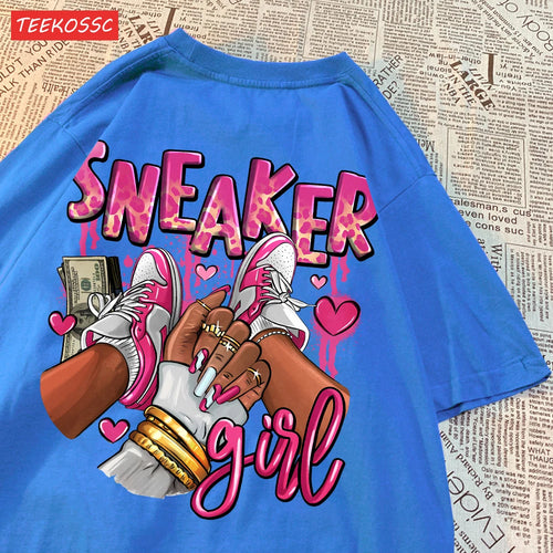 Casual Cotton Womens T-Shirts Expensive Pink Sneaker Girl Prints Short