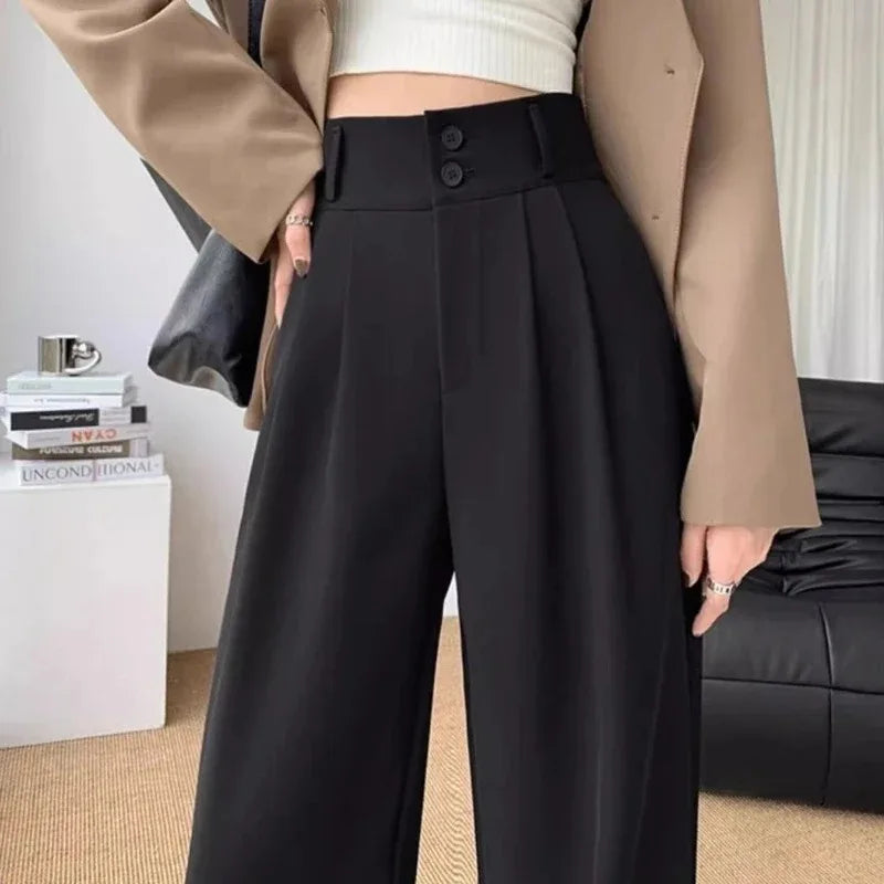 Elegant Wide Leg Pants Women Korean Style High Waist Black Baggy Pants