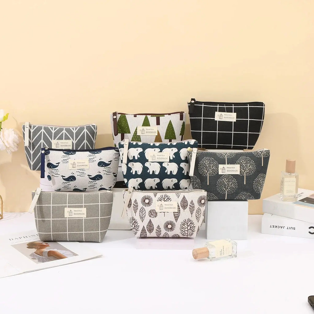 New Canvas Cosmetic Bags Zipper Opening Key Card Holder Cartoon