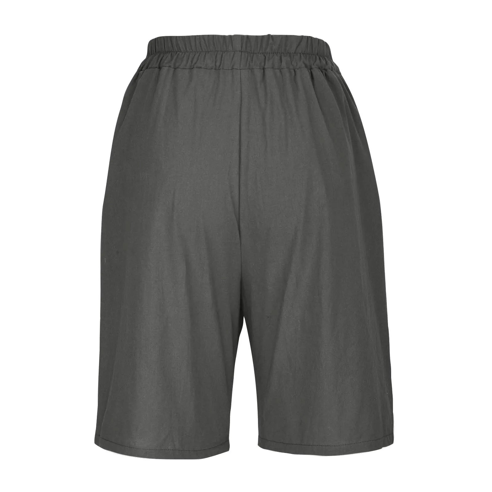 Cotton Linen Shorts Women Summer New Solid Vintage Elastic Waist Wide