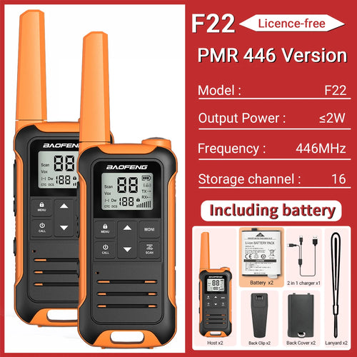 2pcs Baofeng F22 Mini Walkie Talkie PMR FRS Long Range Rechargable