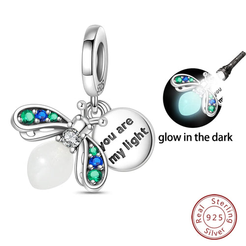 925 Sterling Silver Chameleon Luminous Firefly Butterfly Charms Beads