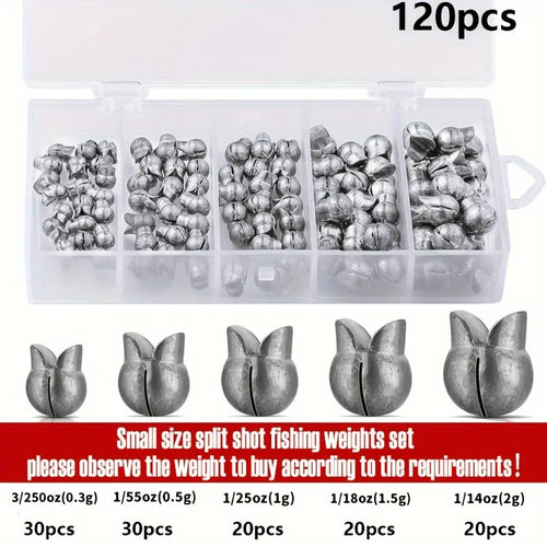 60/120pcs Fishing Weights Kit,Premium Split Shot Sinkers with 5