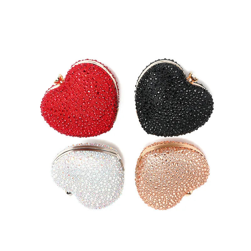 Luxury Diamond Inlay Heart Shape Crystal Clutch Purse Stones Evening
