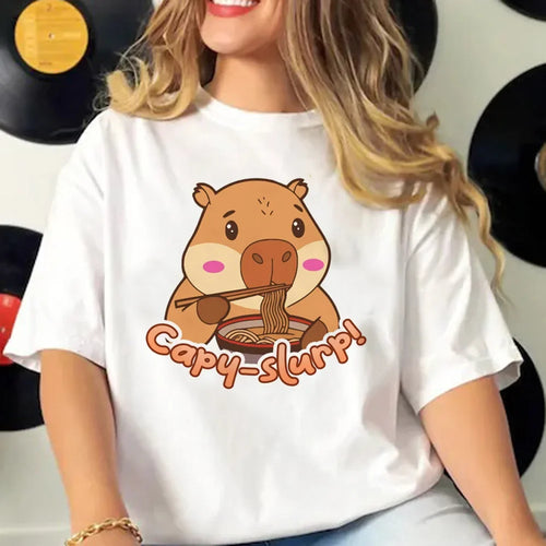 Capybara T-shirts Women Manga Graphic Tee Harajuku Top Female Japanese