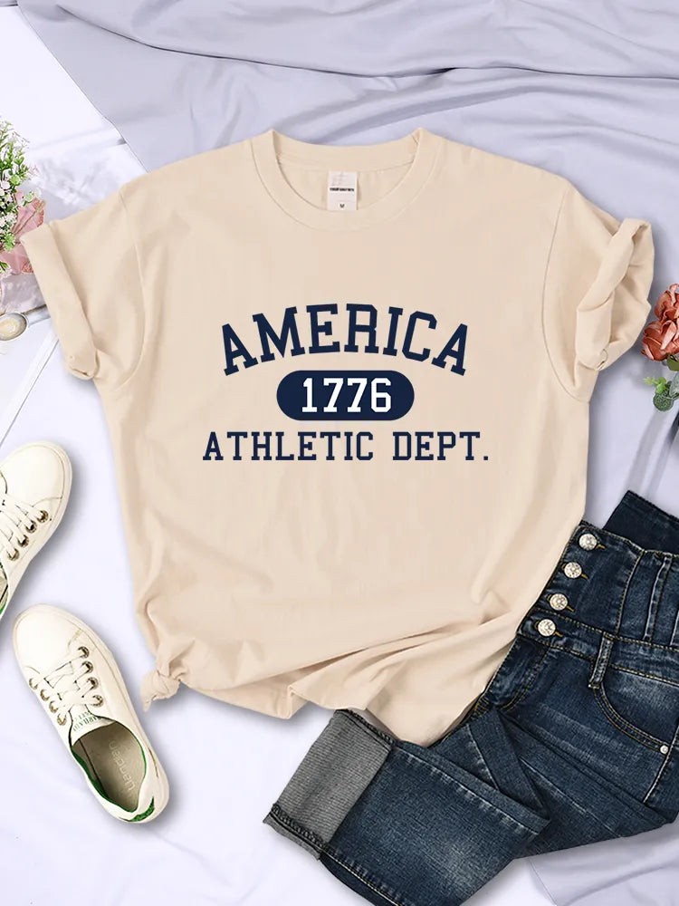 America 1776 Athletic Dept Letter T-Shirt Female Sport Casual Crop Top