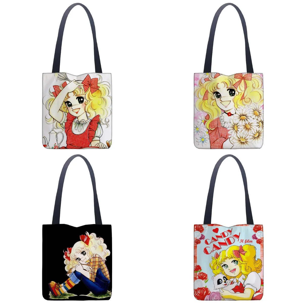 Cartoon Candy Candy Handbag Women Casual Linen Totes Underarm Top
