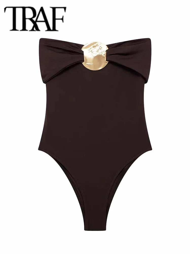 TRAF Off Shoulder Bodysuit Women Backless Sexy Women's Bodysuits