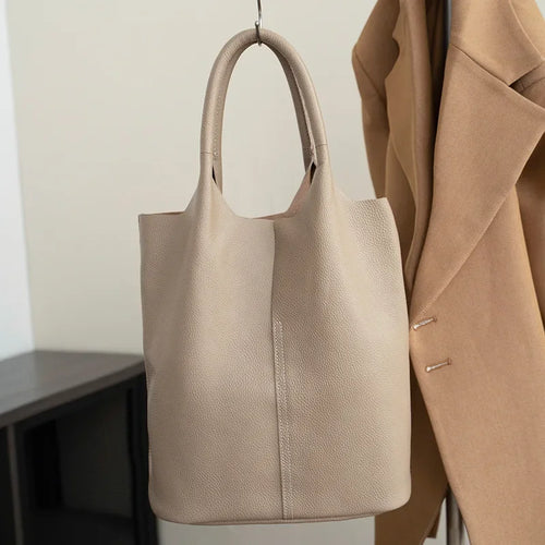 Genuine Leather Commuter Tote Bag Simple Ladies Soft Cowhide Tote