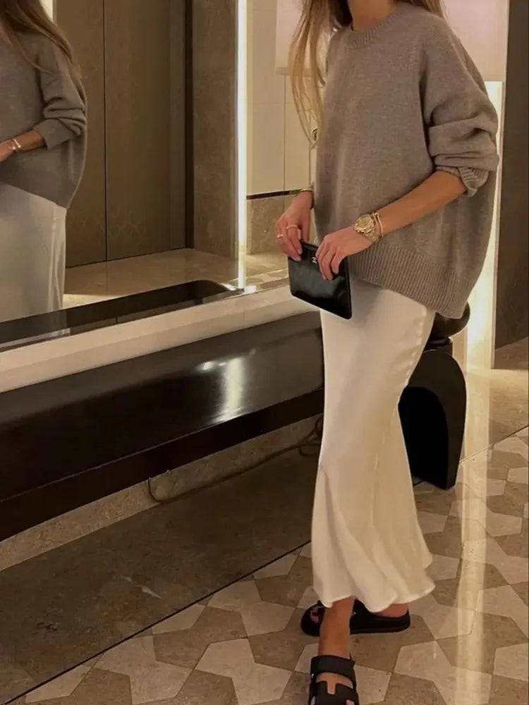 TRAF Woman 2024 Satin Skirt Women High Waist Long Skirts For Women