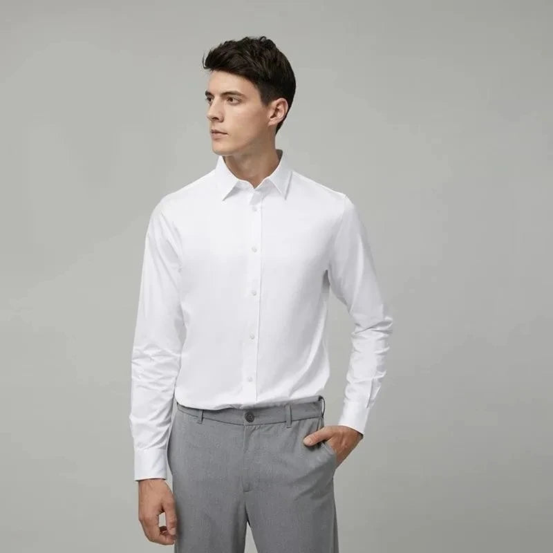Quality Stretch Men Shirt Bamboo Fiber Long Sleeve Anti-wrinkle
