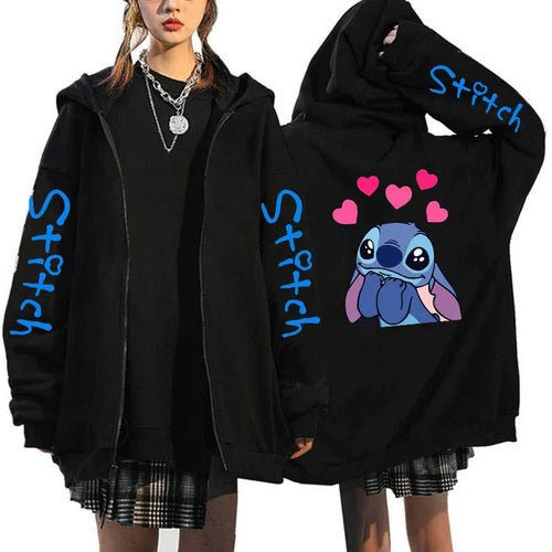 Oversized Y2k Zip-up Hoodie Disney Women's Lilo & Stitch Costume
